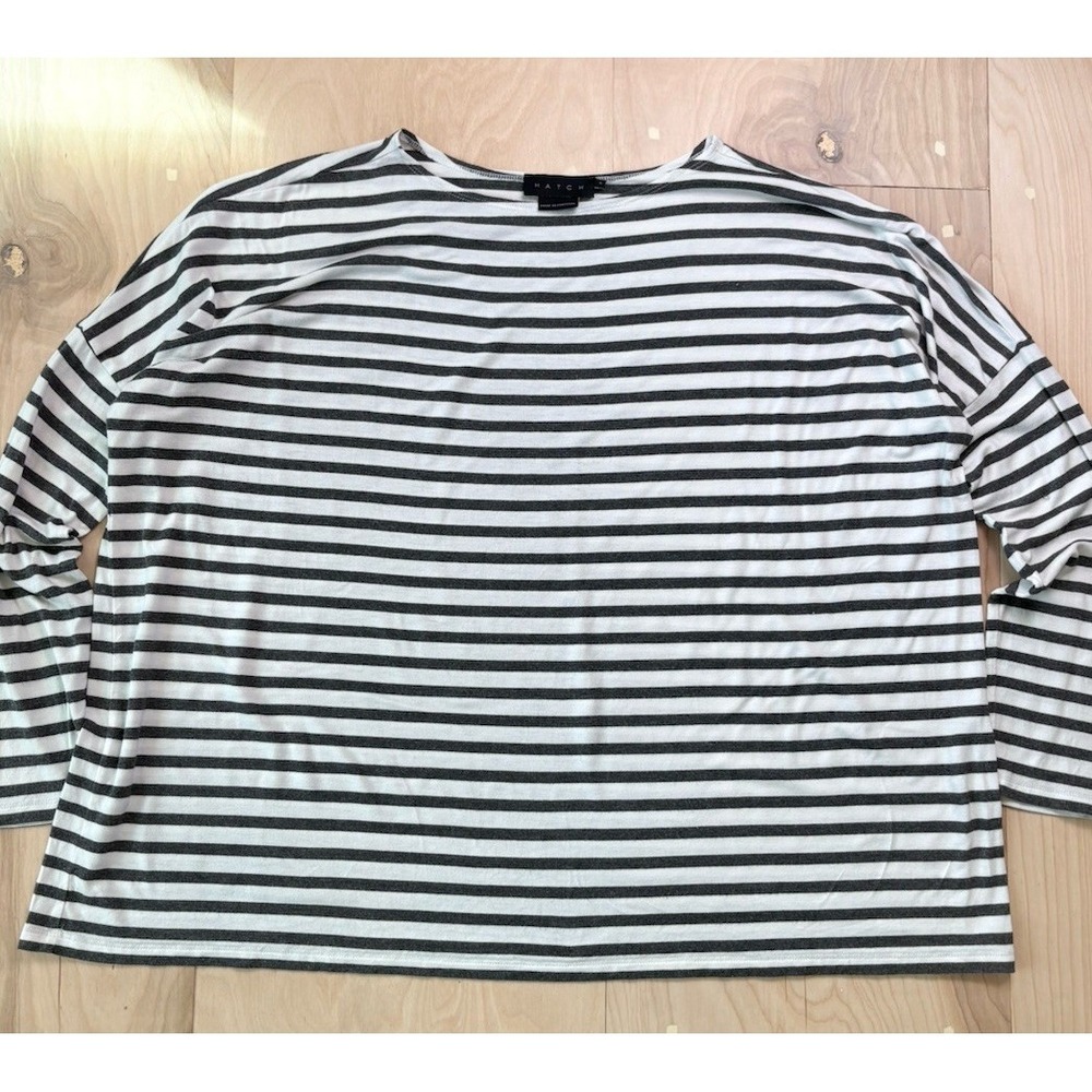 Hatch Size 1 Maternity Gray Stripe Perfect Long Sleeve Boat Neck Tee Stretchy